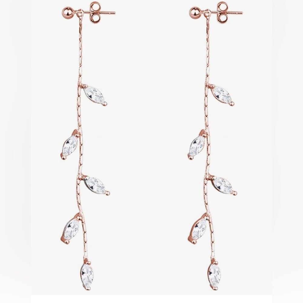 Rose Gold Plated, 925 Silver Drop Earrings with Clear Marquise Crystals